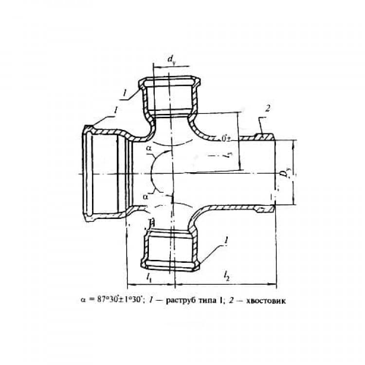Крестовина канализационная безнапорная 1-плоскостная прямая чугунная Ду 100х100х100 мм 90гр Кронтиф в Санкт-Петербурге фото 2