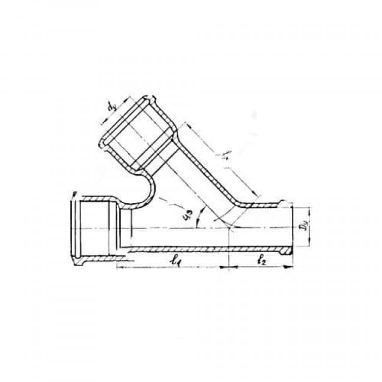 Тройник канализационный безнапорный косой чугунный Ду 150х150 мм 45гр ДПК в Санкт-Петербурге фото 2