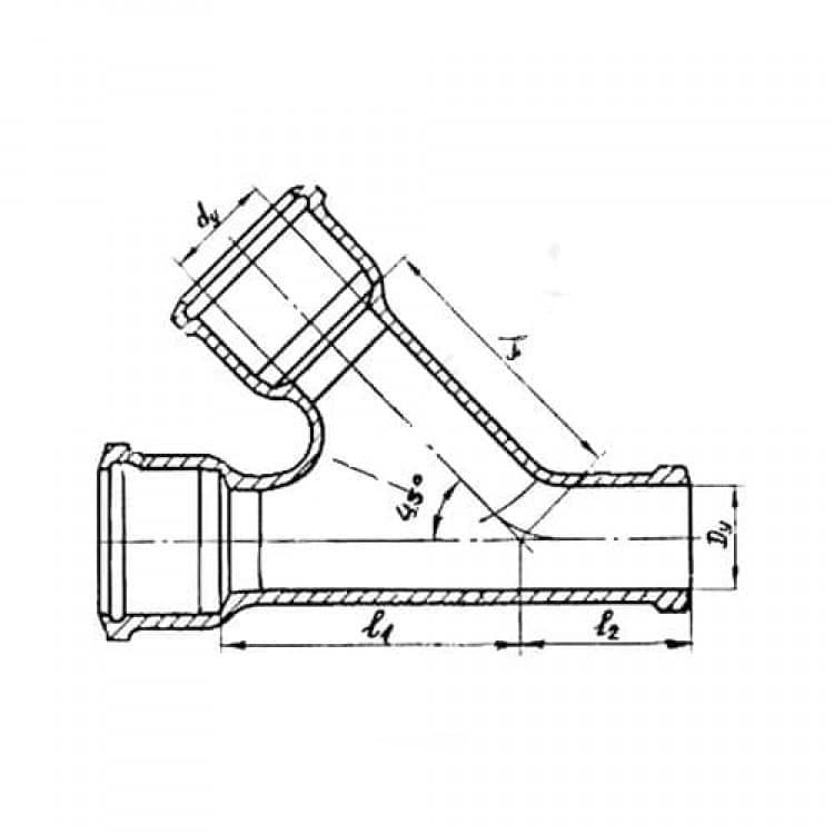 Тройник канализационный безнапорный косой чугунный Ду 150х150 мм 45гр Кронтиф в Санкт-Петербурге фото 2